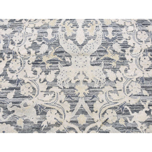 4'x6'3" Thunder Gray, Hunting Design, Silk with Textured Wool, Hand Knotted, Oriental Rug FWR523314