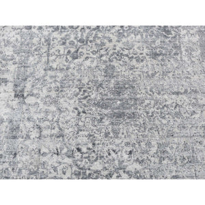 4'1"x6' Carbon Gray, Erased Persian Design, Wool and Pure Silk, Hand Knotted, Oriental Rug FWR523332