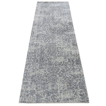 Load image into Gallery viewer, 2&#39;5&quot;x8&#39;2&quot; Thunder Gray, Erased Design, Fine Jacquard, Hand Loomed, Wool and Silk, Runner Oriental Rug FWR523368