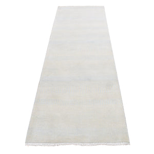 2'7"x8'4" Cream Color, Grass Design Gabbeh, Wool and Silk, Hand Knotted, Runner Oriental Rug FWR523398