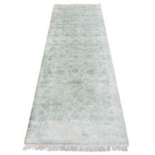 Load image into Gallery viewer, 2&#39;6&quot;x8&#39;3&quot; Gin Green, Pure Wool, All Over Tabriz Mahi Fish Design, Hand Knotted, Runner Oriental Rug FWR523416