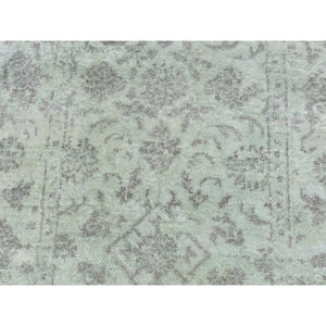 2'6"x8'3" Gin Green, Pure Wool, All Over Tabriz Mahi Fish Design, Hand Knotted, Runner Oriental Rug FWR523416