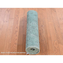 Load image into Gallery viewer, 2&#39;6&quot;x8&#39;3&quot; Gin Green, Pure Wool, All Over Tabriz Mahi Fish Design, Hand Knotted, Runner Oriental Rug FWR523416