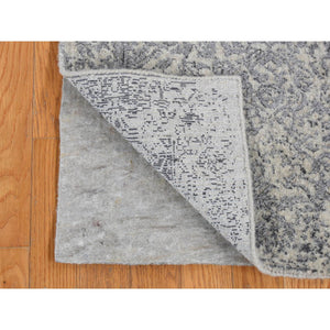 2'5"x8'2" Gainsboro Gray, Fine Jacquard Erased Design, Wool and Silk, Hand Loomed, Runner Oriental Rug FWR523422