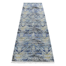 Load image into Gallery viewer, 2&#39;7&quot;x8&#39;3&quot; Steel Blue, Broken and Erased Art and Crafts, Silk with Textured Wool, Hand Knotted, Runner Oriental Rug FWR523428