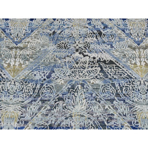 2'7"x8'3" Steel Blue, Broken and Erased Art and Crafts, Silk with Textured Wool, Hand Knotted, Runner Oriental Rug FWR523428