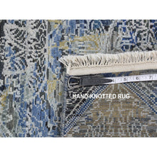 Load image into Gallery viewer, 2&#39;7&quot;x8&#39;3&quot; Steel Blue, Broken and Erased Art and Crafts, Silk with Textured Wool, Hand Knotted, Runner Oriental Rug FWR523428