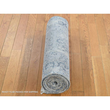 Load image into Gallery viewer, 2&#39;5&quot;x10&#39; Battleship Gray, Broken and Erased Persian Design, Pure Silk, Hand Knotted, Runner Oriental Rug FWR523440