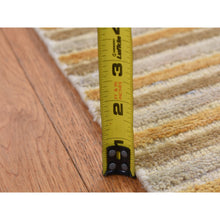 Load image into Gallery viewer, 2&#39;7&quot;x8&#39;6&quot; Hunyadi Yellow, Pure Wool, Modern Gabbeh Striped Design, Handmade, Runner Oriental Rug FWR523446