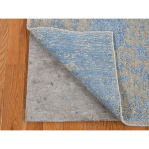 2'5"x10'1" Baby Eyes Blue, Jacquard Hand Loomed, Wool and Art Silk, Pomegranate Design, Runner Oriental Rug FWR523482