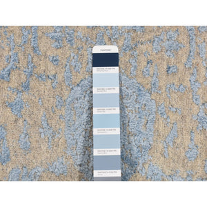 2'5"x10'1" Baby Eyes Blue, Jacquard Hand Loomed, Wool and Art Silk, Pomegranate Design, Runner Oriental Rug FWR523482