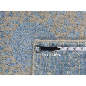 2'5"x10'1" Baby Eyes Blue, Jacquard Hand Loomed, Wool and Art Silk, Pomegranate Design, Runner Oriental Rug FWR523482