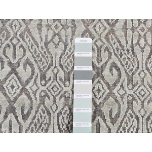 2'7"x10'4" Nyanza Green, Hand Knotted, Abarasque Design, Tone on Tone, Pure Real Silk with Textured Wool, Runner Oriental Rug FWR523500