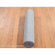 Load image into Gallery viewer, 2&#39;7&quot;x10&#39;4&quot; Nyanza Green, Hand Knotted, Abarasque Design, Tone on Tone, Pure Real Silk with Textured Wool, Runner Oriental Rug FWR523500