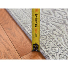 Load image into Gallery viewer, 2&#39;7&quot;x10&#39;4&quot; Nyanza Green, Hand Knotted, Abarasque Design, Tone on Tone, Pure Real Silk with Textured Wool, Runner Oriental Rug FWR523500