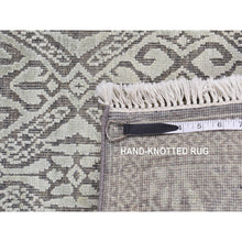 Load image into Gallery viewer, 2&#39;7&quot;x10&#39;4&quot; Nyanza Green, Hand Knotted, Abarasque Design, Tone on Tone, Pure Real Silk with Textured Wool, Runner Oriental Rug FWR523500