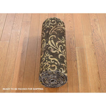 Load image into Gallery viewer, 2&#39;x9&#39;10&quot; Taupe Brown, Hand Knotted, Damask Tone on Tone, Wool and Silk, Runner Oriental Rug FWR523512