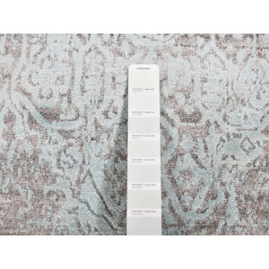 2'6''x10' Nyanza Green, Broken and Erased Persian Design, Hand Knotted, Wool and Silk, Runner Oriental Rug FWR523518