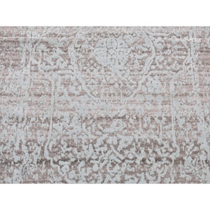 2'6''x10' Nyanza Green, Broken and Erased Persian Design, Hand Knotted, Wool and Silk, Runner Oriental Rug FWR523518