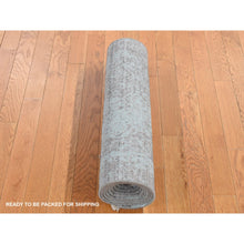 Load image into Gallery viewer, 2&#39;6&#39;&#39;x10&#39; Nyanza Green, Broken and Erased Persian Design, Hand Knotted, Wool and Silk, Runner Oriental Rug FWR523518