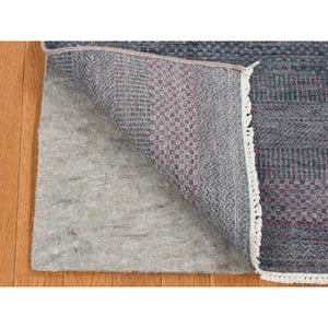 2'7"x8'10" Midnight Green, Wool and Silk, Grass Design, Hand Knotted, Runner Oriental Rug FWR523542