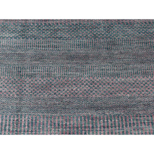 2'7"x8'10" Midnight Green, Wool and Silk, Grass Design, Hand Knotted, Runner Oriental Rug FWR523542
