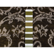 Load image into Gallery viewer, 2&#39;4&quot;x9&#39;8&quot; Pullman Green, Abarasque Motif Tone on Tone Design, Wool and Silk, Handmade, Runner Oriental Rug FWR523566