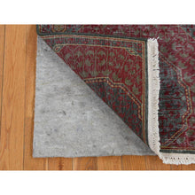 Load image into Gallery viewer, 2&#39;6&quot;x9&#39;10&quot; Medium Jungle Green, Vintage Look Mamluk, Zero Pile, Shaved Low, Worn Wool, Hand Knotted, Runner Oriental Rug FWR523590