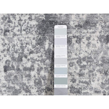 Load image into Gallery viewer, 2&#39;8&quot;x10&#39; Slate Gray, Wool and Pure Real Silk, Hand Knotted, Broken and Erased Persian Design, Runner Oriental Rug FWR523620