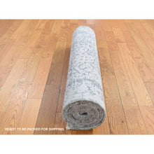 Load image into Gallery viewer, 2&#39;8&quot;x10&#39; Slate Gray, Wool and Pure Real Silk, Hand Knotted, Broken and Erased Persian Design, Runner Oriental Rug FWR523620