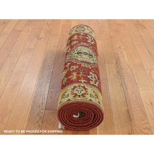 2'9"x9'9" Sangria Red, Karajeh Design, Pure Wool, Hand Knotted, Runner Oriental Rug FWR523650