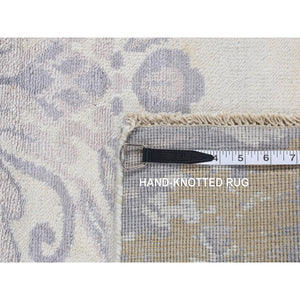 2'9"x9'7" Ivory, Flower Design, Wool and Silk, Tone on Tone, Handmade, Runner Oriental Rug FWR523668