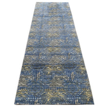 Load image into Gallery viewer, 2&#39;8&quot;x9&#39;1&quot; Sapphire Blue, Repetitive Rosette Design, Silk With Textured Wool, Hand Knotted, Runner Oriental Rug FWR523674