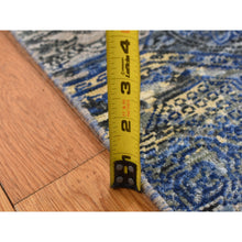 Load image into Gallery viewer, 2&#39;8&quot;x9&#39;1&quot; Sapphire Blue, Repetitive Rosette Design, Silk With Textured Wool, Hand Knotted, Runner Oriental Rug FWR523674