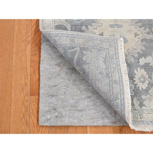 2'6"x10'2" Ash Gray, Oushak Influence, Silk with Textured Wool, Hand Knotted, Runner Oriental Rug FWR523722