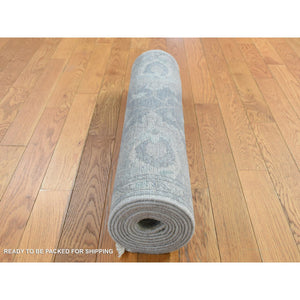 2'6"x10'2" Ash Gray, Oushak Influence, Silk with Textured Wool, Hand Knotted, Runner Oriental Rug FWR523722