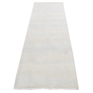 2'7"x8' Parchment White, Grass Design Gabbeh, Wool and Silk, Hand Knotted, Runner Oriental Rug FWR523752