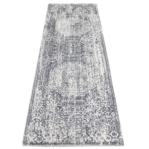 2'5"x7'9" Ivory, Hand Loomed, Wool and Art Silk, Mamluk Design, Runner Oriental Rug FWR523770