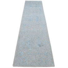 Load image into Gallery viewer, 2&#39;6&quot;x12&#39;1&quot; Powder Blue, Tone on Tone Persian Tree Design, Jacquard, Hand Loomed, Wool and Art Silk, Runner Oriental Rug FWR523782