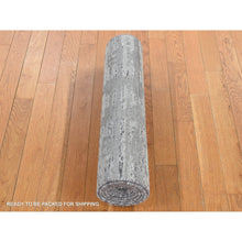 Load image into Gallery viewer, 2&#39;6&quot;x12&#39; Medium Gray, Hand Spun Undyed Natural Wool, Modern Design, Hand Knotted, Runner Oriental Rug FWR523800