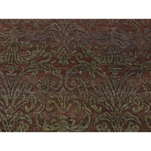 2'5"x11'4" Bitter Chocolate Brown, Abarasque Design, Nepali Tone on Tone, Wool and Silk, Hand Knotted, Runner Oriental Rug FWR523806