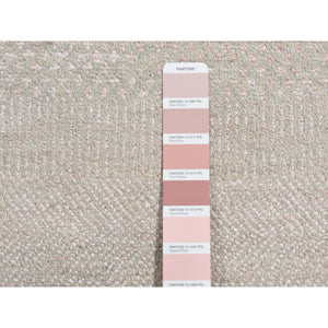 2'7"x11'3" Champagne Pink, Grass Design Gabbeh, Wool and Silk, Hand Knotted, Runner Oriental Rug FWR523812