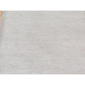 2'7"x11'3" Champagne Pink, Grass Design Gabbeh, Wool and Silk, Hand Knotted, Runner Oriental Rug FWR523812