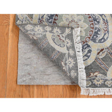 Load image into Gallery viewer, 2&#39;6&quot;x12&#39; Nevada Gray, Silk with Textured Wool, Neo Classic Design with Large Geometrical Flower Motif, Hand Knotted, Runner Oriental Rug FWR523818