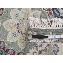 Load image into Gallery viewer, 2&#39;6&quot;x12&#39; Nevada Gray, Silk with Textured Wool, Neo Classic Design with Large Geometrical Flower Motif, Hand Knotted, Runner Oriental Rug FWR523818