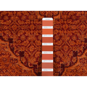 2'9"x11'10" Pumpkin Orange, Tabriz Mahi, Wool, Dense Weave, Hand Knotted, Runner Oriental Rug FWR523848