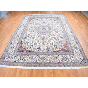 10'1"x13'5" Ivory, New Persian Nain, All Over Vines Design, 400 KPSI, Wool and Silk, Super Fine and Detailed Weave, Hand Knotted, Oriental Rug FWR523866