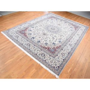 10'1"x13'5" Ivory, New Persian Nain, All Over Vines Design, 400 KPSI, Wool and Silk, Super Fine and Detailed Weave, Hand Knotted, Oriental Rug FWR523866