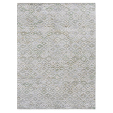 Load image into Gallery viewer, 8&#39;9&quot;x11&#39;10&quot; Gainsboro Gray, Geometrical Pastel Design, Pure Silk, Soft to The Touch, Hand Knotted, Oriental Rug FWR523908
