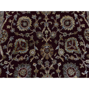 5'1"x7'1" Burgundy Red, Rajasthan Design, Half Wool and Half Silk, Hand Knotted, Oriental Rug FWR523920